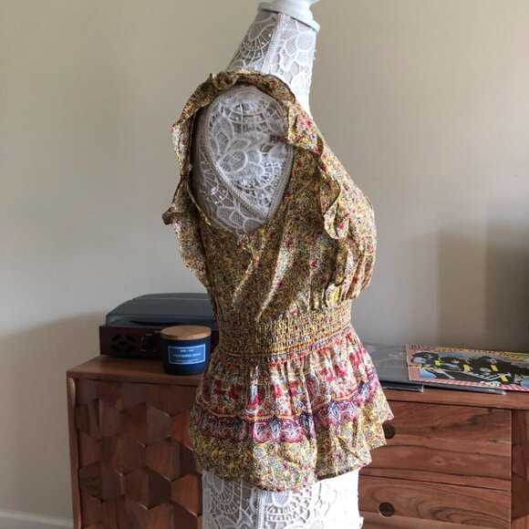 Floral Peplum Sleeveless Blouse Summer Flowers Tank Cropped - Picture 7 of 8